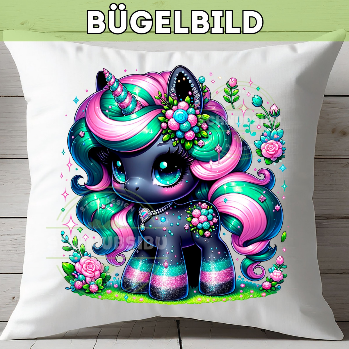 Bügelbild Einhorn Black Edition Nr. 5